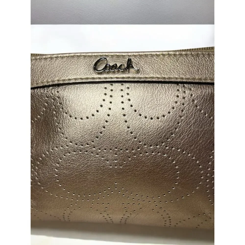Coach Metallic Bronze Leather Perforated Wristlet